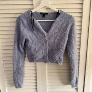 FOREVER 21 Y2K PURPLE FUZZY CROP CARDIGAN SZ S